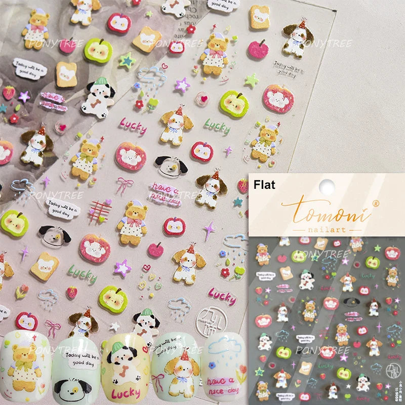 Fruits Apple Strawberry Animals Bear Dog Party Dream Flower Bone Rain Self Adhesive Nail Art Decoration Sticker Manicure Decals (Online Order Only)