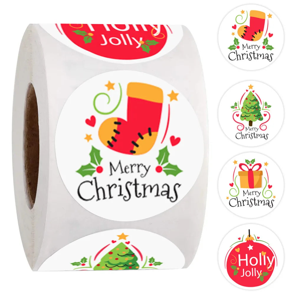 100-500PCS Merry Christmas Stickers Santa Claus Christmas Pattern Design Christmas Gift Package Decor Labels 1inch (ONLINE ORDER ONLY)