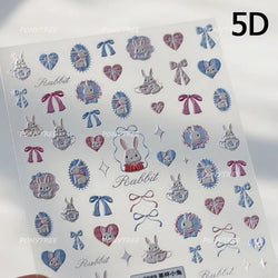 Flower Garland Lovely Bunny Rabbit Floral Wreath Bowknot Frame Spring Charm Heart 5D Adhesive Nail Art Stickers Manicure Decals (ONLINE ORDER ONLY)