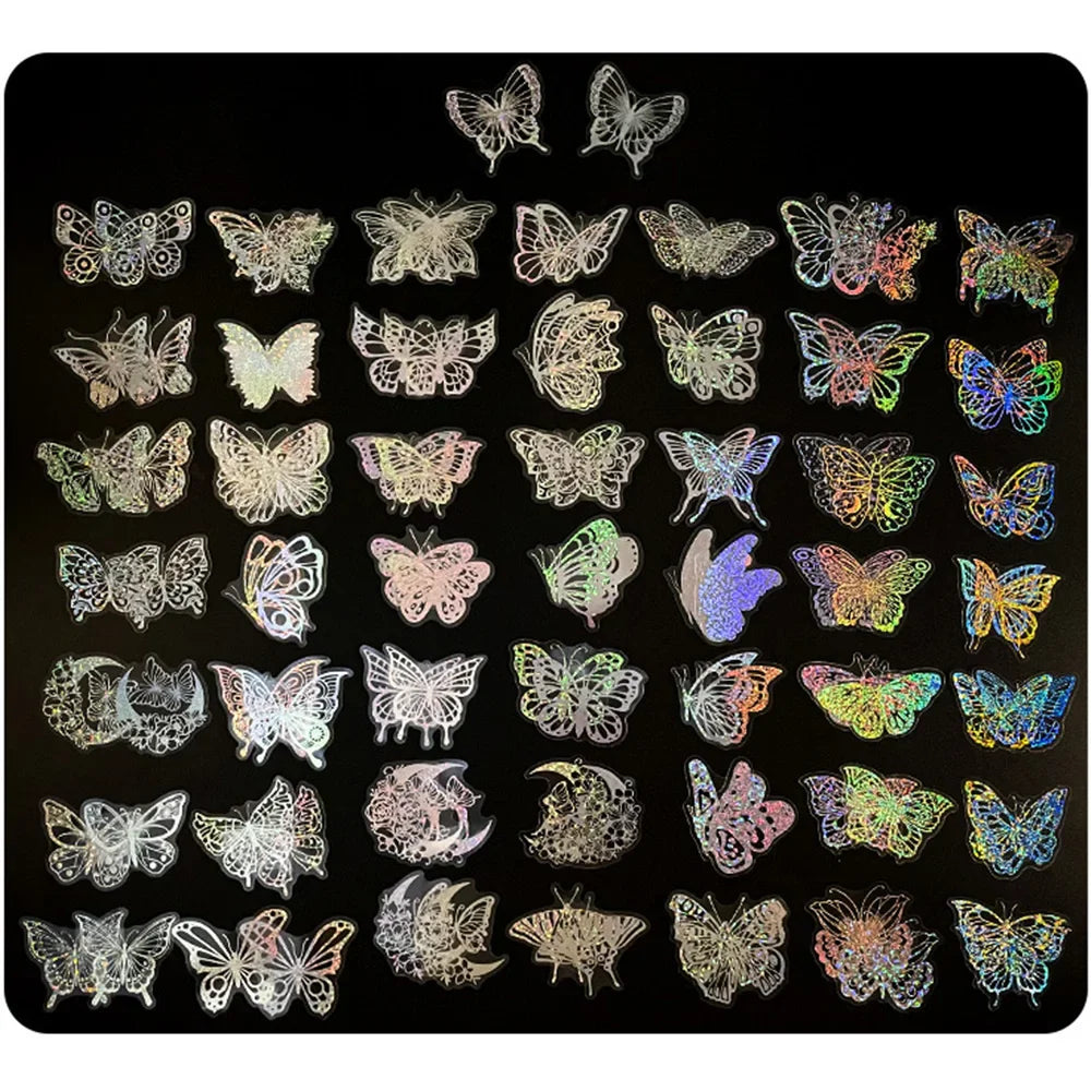 10/30/50/100pcs Cool Holographic Laser Butterfly Stickers Aesthetic Decals Laptop Suitcase Fridge Phone Graffiti Sticker Kid Toy (ONLINE ORDER ONLY)