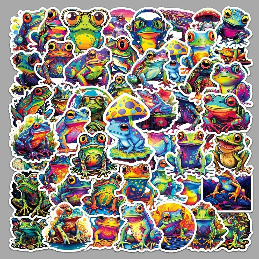 10/50PC Cute Frog Cartoon Stickers for Laptop, Skateboard, Luggage, Bike, DIY Decor (Online Order Only)