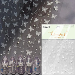 Charming Beautiful Black White Small Butterfly Flower Petal Love Heart Bowknot 5D Self Adhesive Nail Art Sticker Manicure Decals (Online Order Only)