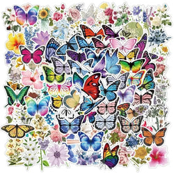Aesthetic Butterfly Flower Stickers for DIY Guitar Phone Suitcase Scrapbook Skateboard Car (10/50/100pcs) (Online Order Only)