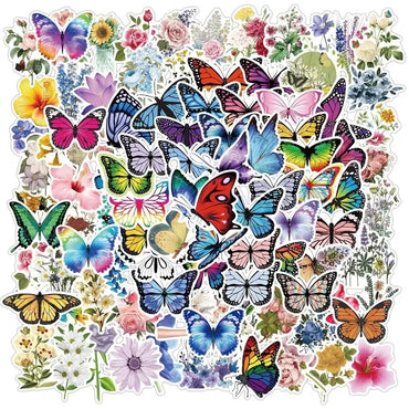 Aesthetic Butterfly Flower Stickers for DIY Guitar Phone Suitcase Scrapbook Skateboard Car (10/50/100pcs) (Online Order Only)
