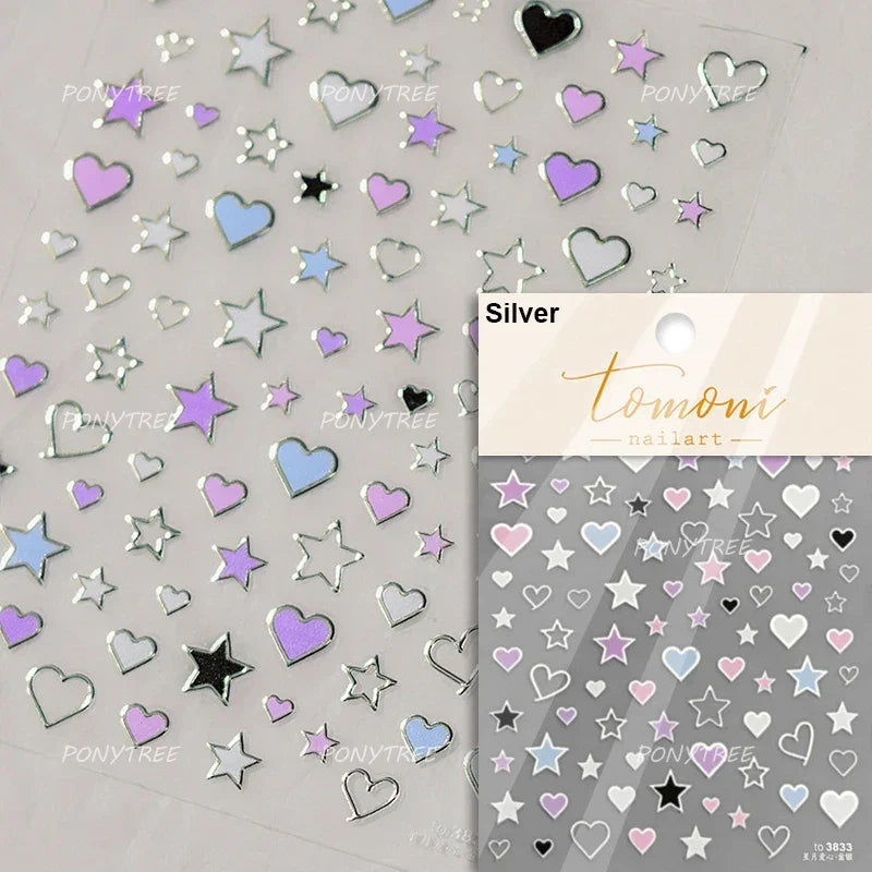 Red Sexy Love Heart Flower Hot Stamping Wing Star Moon Bowknot Sun Punk Adhesive Nail Art Decorations Stickers Manicure Decals (ONLINE ORDER ONLY)