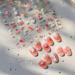 Cute White Rabbit Bunny Strawberry Flower Pudding Star Bowknot Fruit Delicate Adhesive Nail Art Sticker Charming Manicure Decal (Online Order Only)