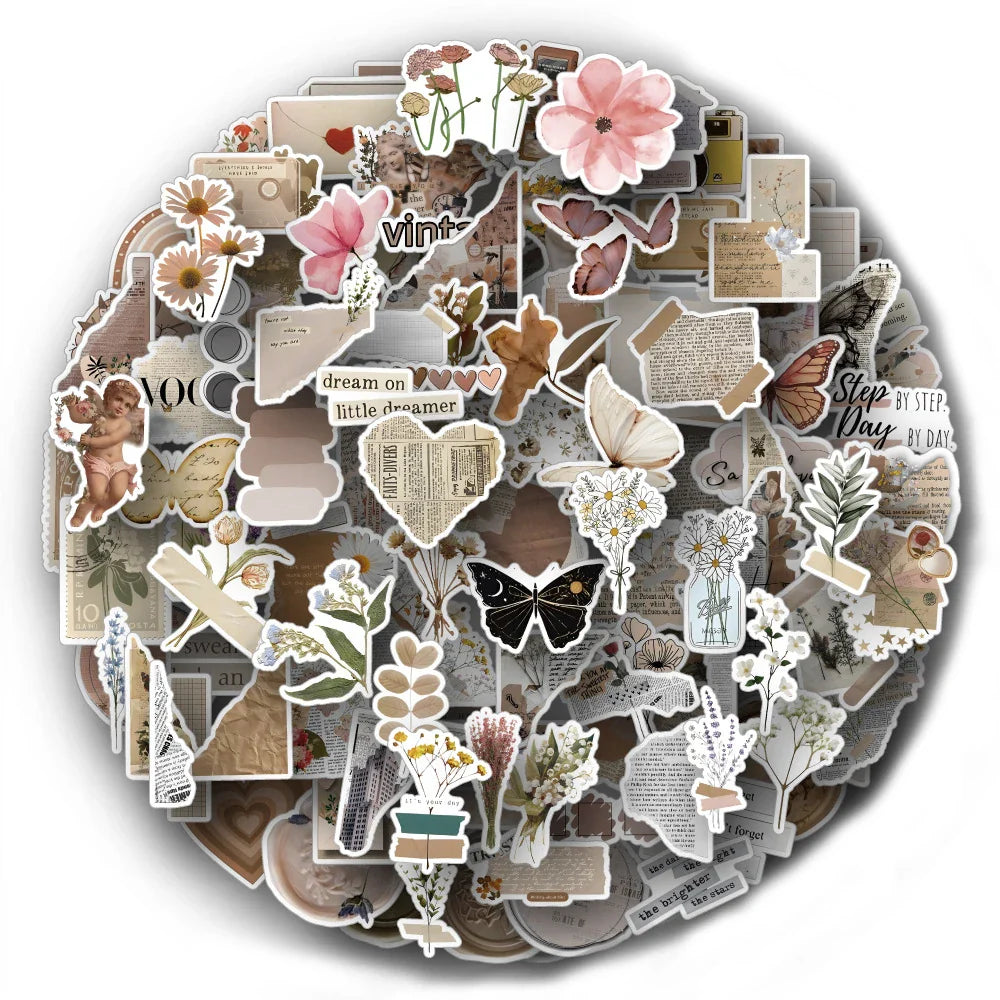 Vintage Butterfly Flower Stickers for Diary, Car, Guitar, Luggage, DIY Decals (ONLINE ORDER ONLY)