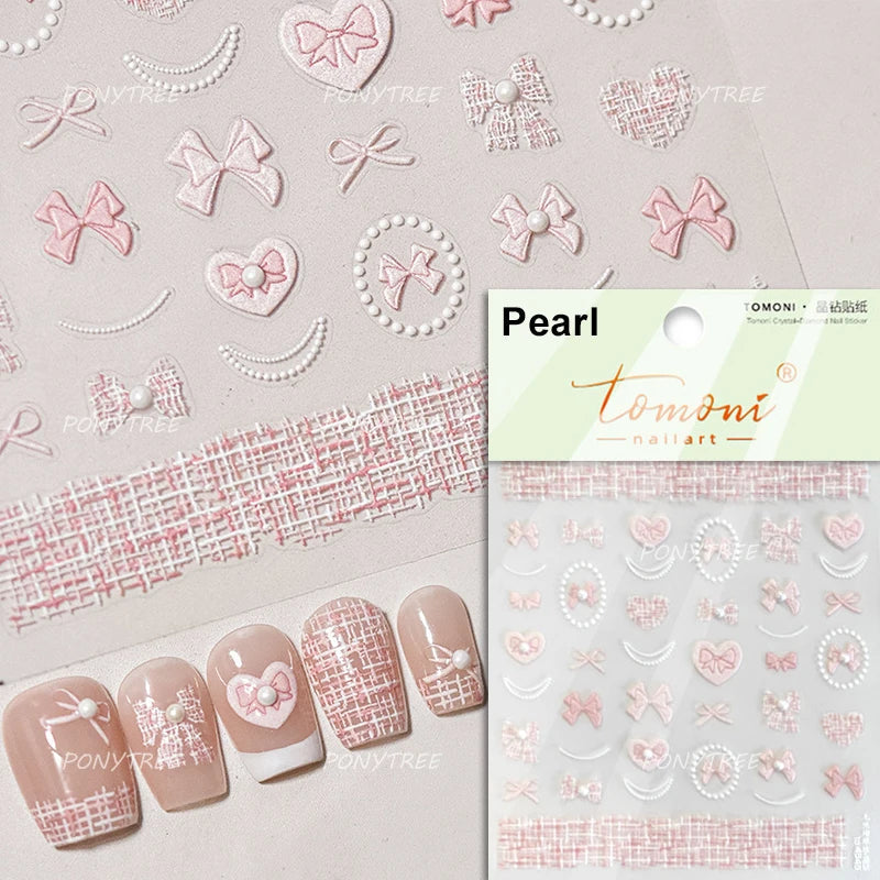 Retro White Lace Bandage Line Bowknot Irregular Fabric Cording Square Calligraphy Adhesive Nail Art Sticker 3D Manicure Decals (ONLINE ORDER ONLY)