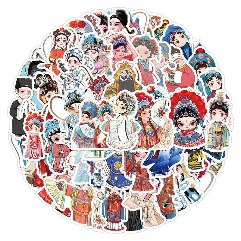 60pcs Peking Opera Cartoon Stickers for Luggage, Water Cup, Phone, Laptop, Car, Refrigerator (Online Order Only)