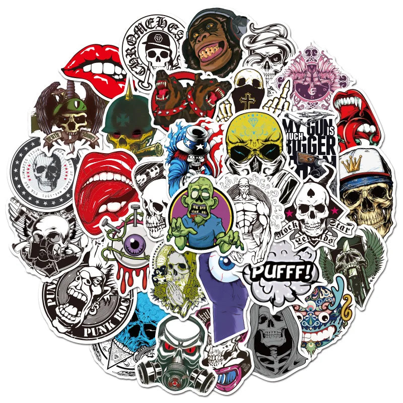 Skull Graffiti Stickers: 10/30/50pcs Waterproof Decals for Laptop, Motorcycle, Phone, Suitcase, Wall (Online Order Only)