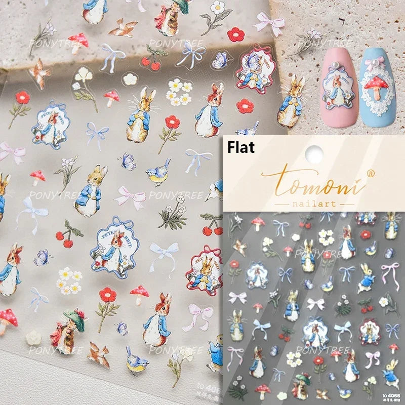 Flower Garland Lovely Bunny Rabbit Floral Wreath Bowknot Frame Spring Charm Heart 5D Adhesive Nail Art Stickers Manicure Decals (ONLINE ORDER ONLY)