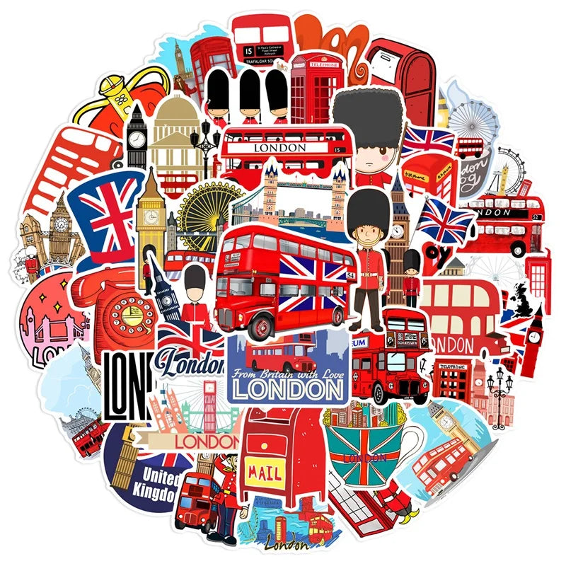 10/30/50PCS Red London Sticker Aesthetic PVC DIY Children's Korean Stationery School Supplies Decoration Scrapbooking for Kids (ONLINE ORDER ONLY)
