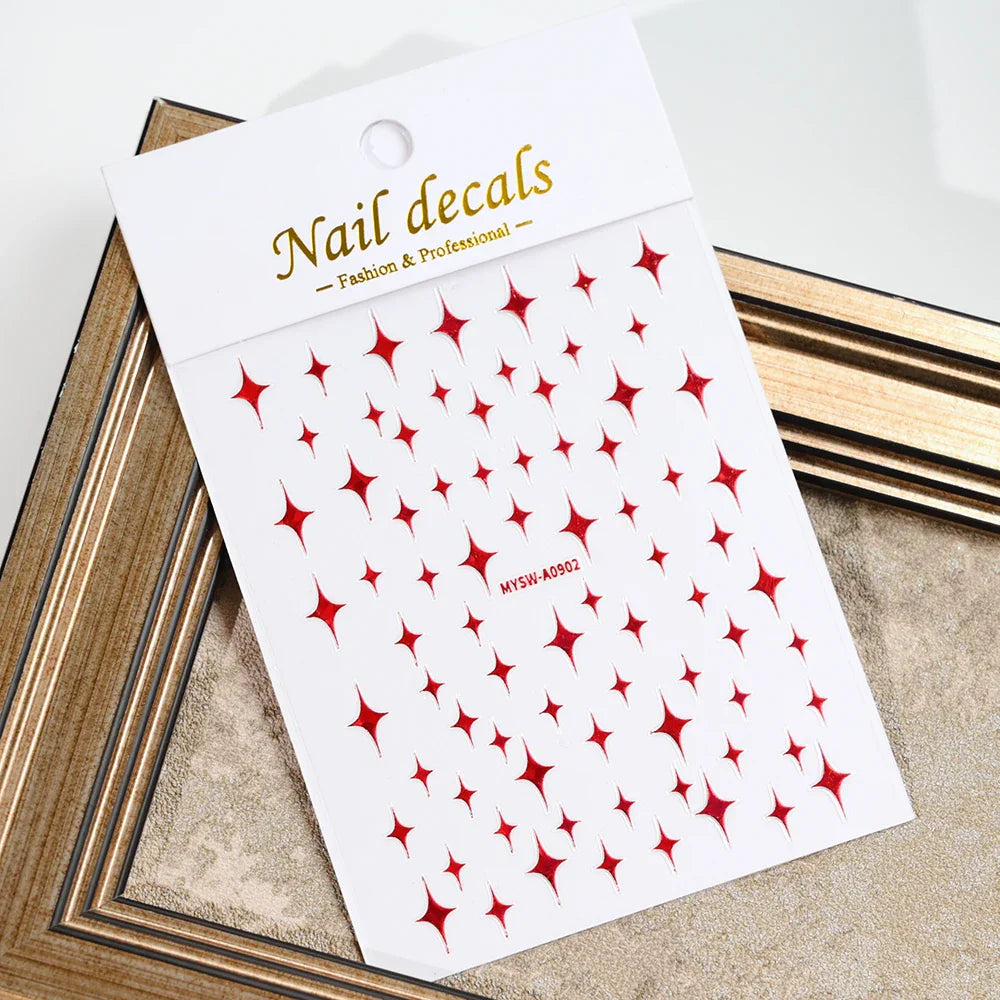 1PCS Sliver Stars Nails Stickers 3D Bronzing Laser White Cross Starlight Glossychic Y2K Stylish Adhesive Manicure Decorations *# (Online Order Only)