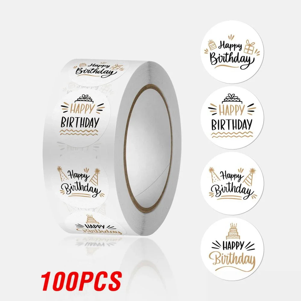 100-500pcs Happy Birthday Cake Party Sticker Creative Cartoon Decorative Holiday Gift Sticker Envelope Sealing Sticker (ONLINE ORDER ONLY)