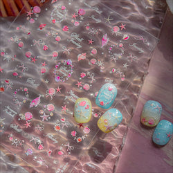 Pink Shell Necklace Starfish Swarm Star Conch Bowknot Dreamy Marine Relief Adhesive Nail Art Decoration Stickers Manicure Decals (ONLINE ORDER ONLY)