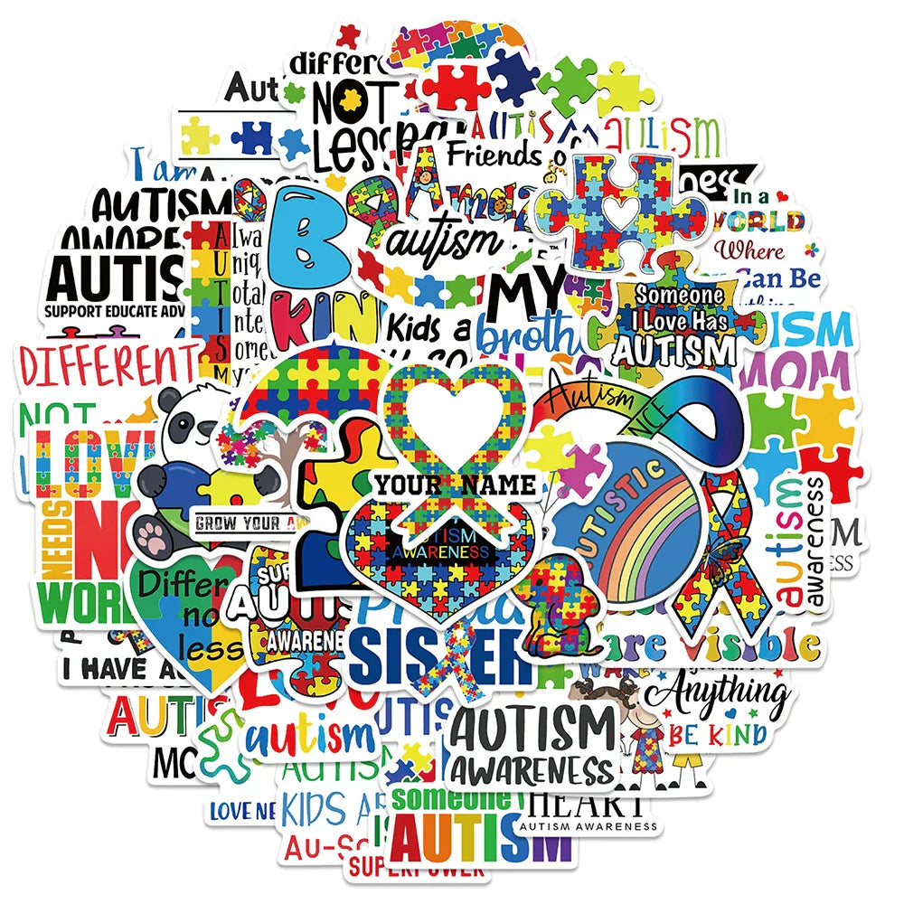 Autism Awareness Stickers 10/30/50pcs Cartoon Decals for Phone, Notebook, Skateboard, Car (ONLINE ORDER ONLY)
