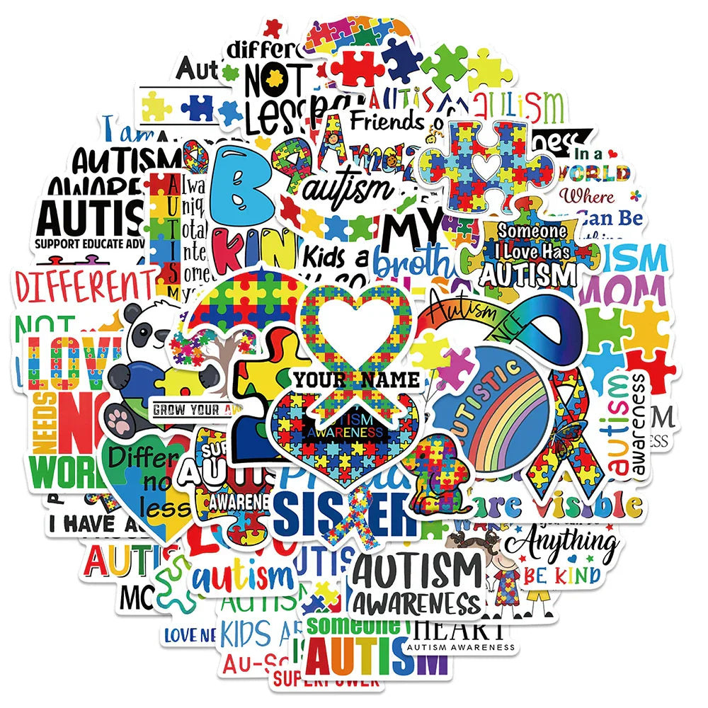 Autism Awareness Stickers 10/30/50pcs Cartoon Decals for Phone, Notebook, Skateboard, Car (ONLINE ORDER ONLY)