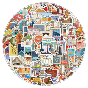 100Pcs Global Travel City Landscape Stickers DIY Toys Stationery Case Skateboard Laptop Guitar Pegatinas Decals Stickers (ONLINE ORDER ONLY)