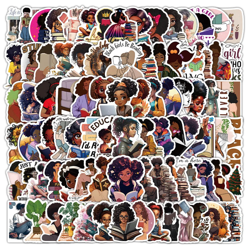 Black Girl Cartoon Sticker Pack - Fridge, Laptop, Luggage, Skateboard, Graffiti (Online Order Only)