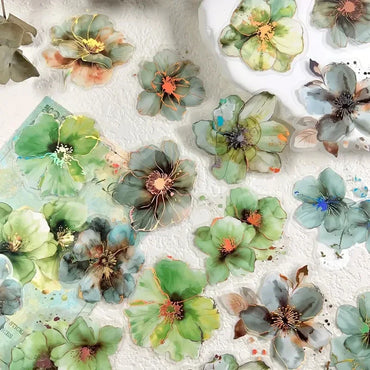 20pcs/pack Hot stamping flower stickers PET Materials Collage Junk Journal DIY Scrapbooking Supplies Aesthetics Decor Sticker (Online Order Only)