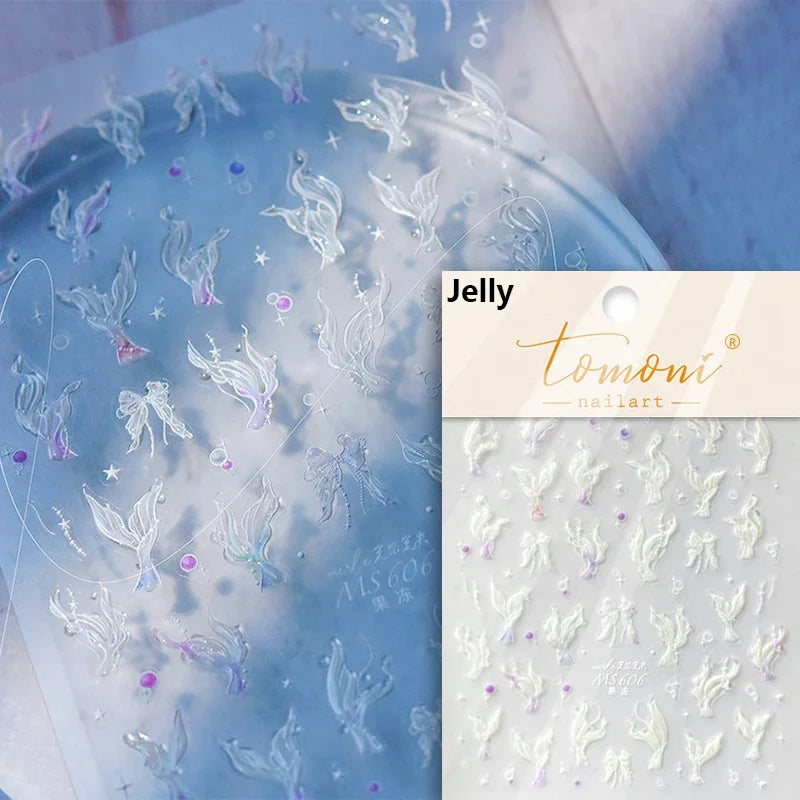 Summer Beach Dreamy Water Bubble Mermaid Shell Conch Starfish Jellyfish Soft Relief Decoration Nail Art Stickers Manicure Decals (ONLINE ORDER ONLY)