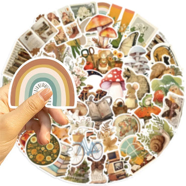 10/30/50PCS Vintage Animal Mushroom PVC Sticker Aesthetic Children's Stationery DIY Decoration Scrapbooking School Supplies (ONLINE ORDER ONLY)