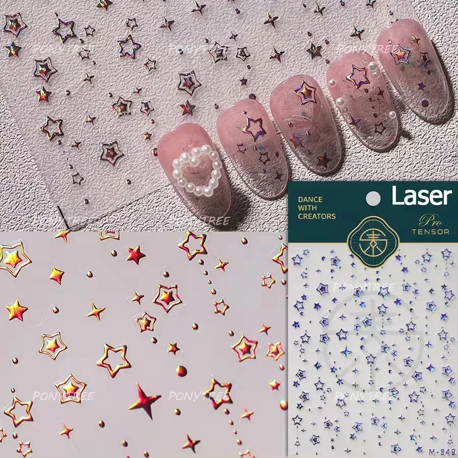 Romantic Purple Star Moon Butterfly Bowknot Retro Water Drop Gem Starburst Adhesive Nail Art Stickers Starlight Manicure Decals (ONLINE ORDER ONLY)