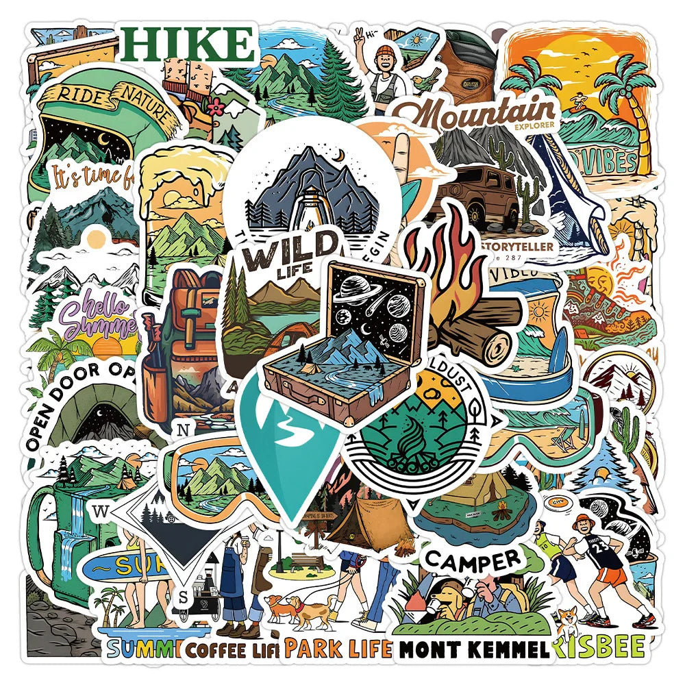 Cool Outdoor Hiking Camping Graffiti Stickers Decals for Skateboard Laptop Phone Motorcycle (Online Order Only)