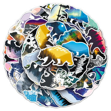 10/30/50PCS Grizzly Bear Cartoon Stickers Silhouette Graffiti DIY Scrapbook Fridge Luggage Laptop Phone Guitar Decals Decoration (ONLINE ORDER ONLY)