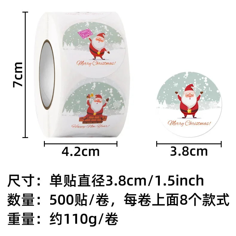 500/rolls Stickers Merry Christmas roll Self-Adhesive Label Sealing Decorative Stickers Office Stationery (ONLINE ORDER ONLY)