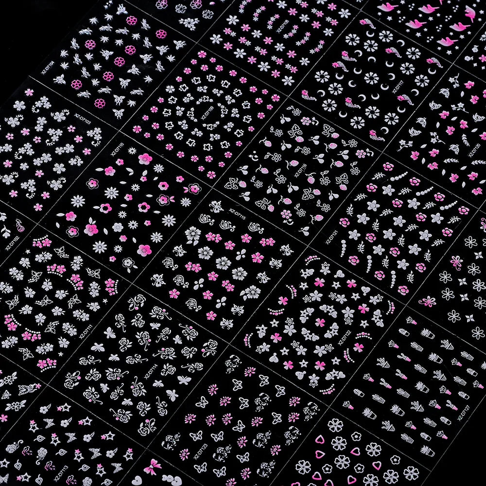 30pcs/Set White Pink Flower 3D Nail Sticker Daisy Butterfly Love Heart Hibiscus Petals Floral DIY Spring Summer Nail Decoration* (ONLINE ORDER ONLY)