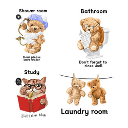 Bear Wall Stickers for Laundry and Bathroom - Cartoon Animal Vinyl Wallpaper (ONLINE ORDER ONLY)