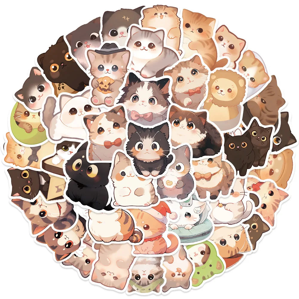 Funny Cat Cartoon Stickers 10/30/50PCS Kitty Decals for Car, Guitar, Motorcycle, Luggage, Suitcase, DIY Toy (Online Order Only)