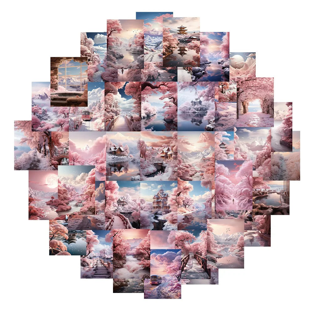 Romantic Pink Scenery Waterproof Stickers for Laptop, Motorcycle, Luggage, Snowboard, Fridge, Car - 10/30/50pcs (ONLINE ORDER ONLY)