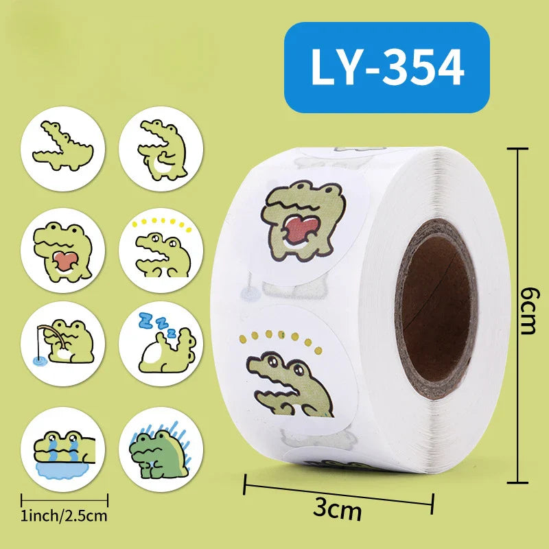 100-500 Pcs 2.5cm Cute Animal Crocodile Stickers Roll for Envelope Praise Reward Student Kid Work Label Stationery Seal Label (ONLINE ORDER ONLY)