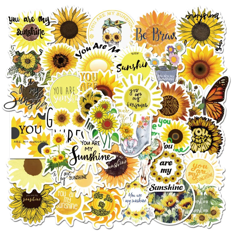 10/30/50PCS Sunflower you are my sunshine Stickers PVC Decal to DIY Scrapbook Laptop Car Suitcase Yellow Vsco Girls Toy Sticker (Online Order Only)