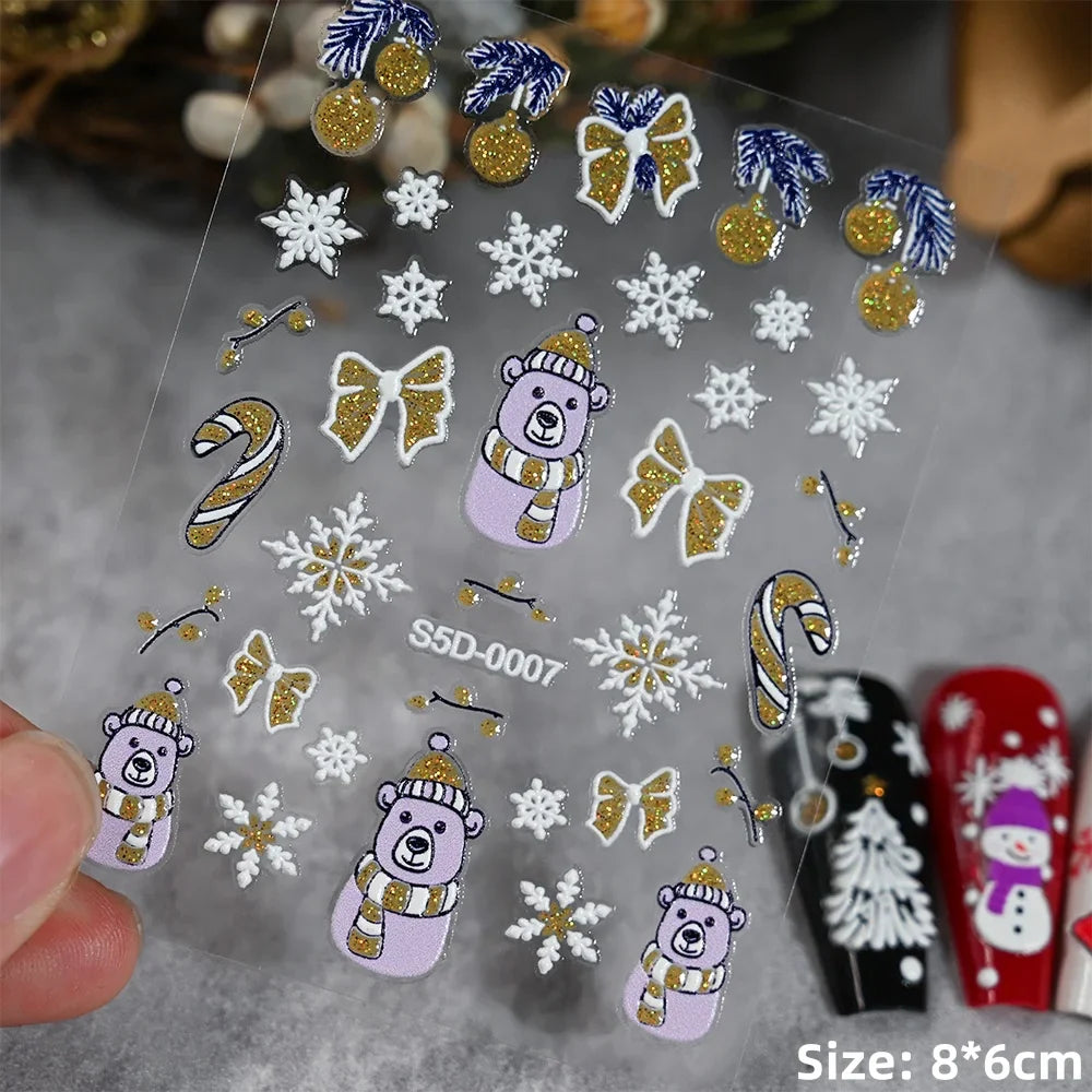 Cute Deer Christmas Nail Stickers 5D Embossed Elk Star Gingerbread Man Snowflake Santa Claus Holly DIY Winter Engraved Manicure* (ONLINE ORDER ONLY)