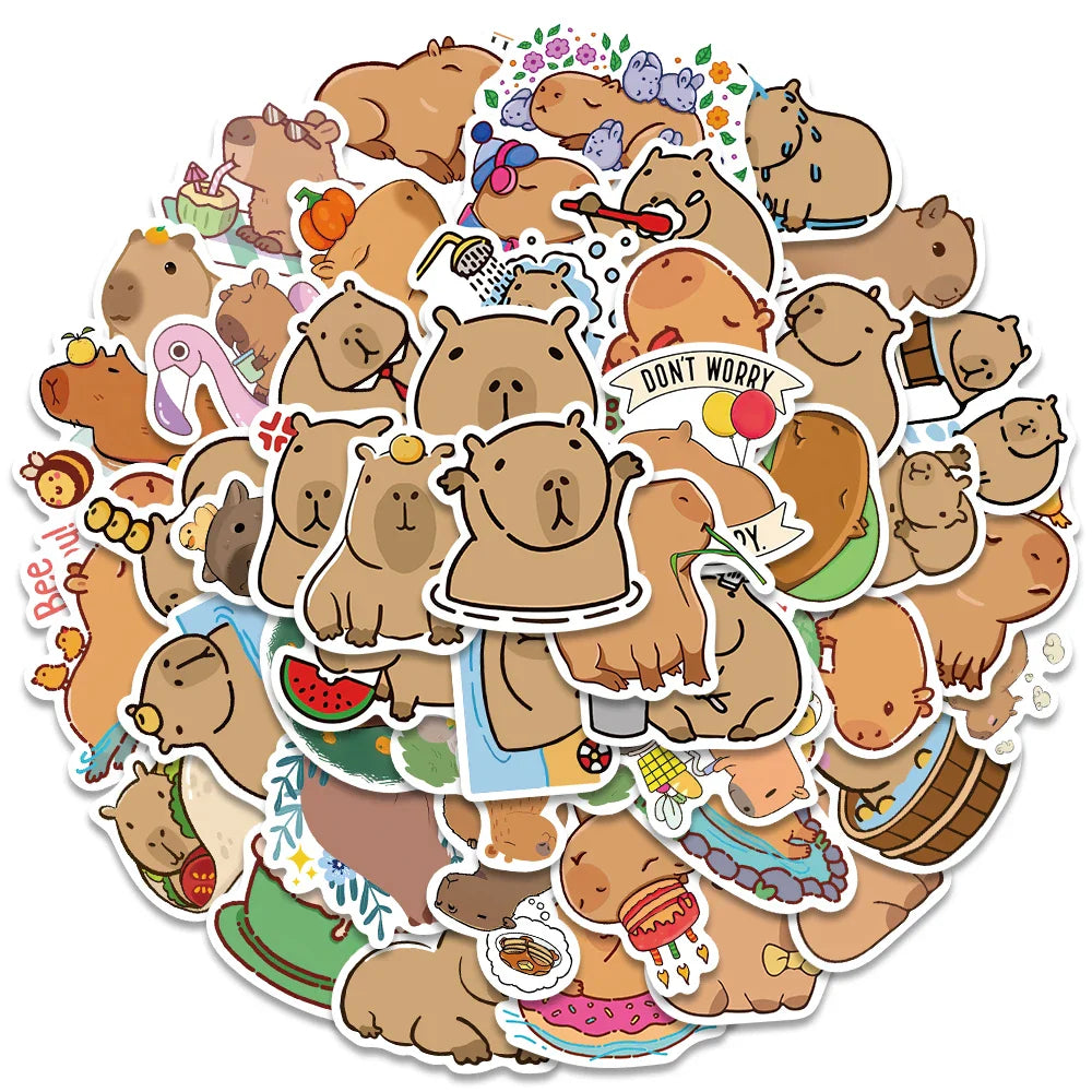 50pcs Cute Cartoon Animals Capybara Stickers Kids Gift For Laptop Luggage Phone Notebook Waterproof Graffiti Bicycle Decals (ONLINE ORDER ONLY)