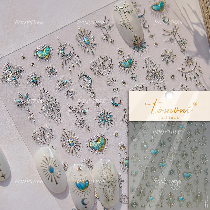 Lovely Love Heart Graffiti Crystal Geometric Cat's Eye Macaron Color Hollow Out Self Adhesive Nail Art StickersManicure Decals (ONLINE ORDER ONLY)
