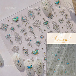 Lovely Love Heart Graffiti Crystal Geometric Cat's Eye Macaron Color Hollow Out Self Adhesive Nail Art StickersManicure Decals (ONLINE ORDER ONLY)