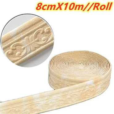 10m/roll 3D wall trim line skirting border self adhesive waterproof baseboard wallpaper wall sticker for room home decoration (Online Order Only)