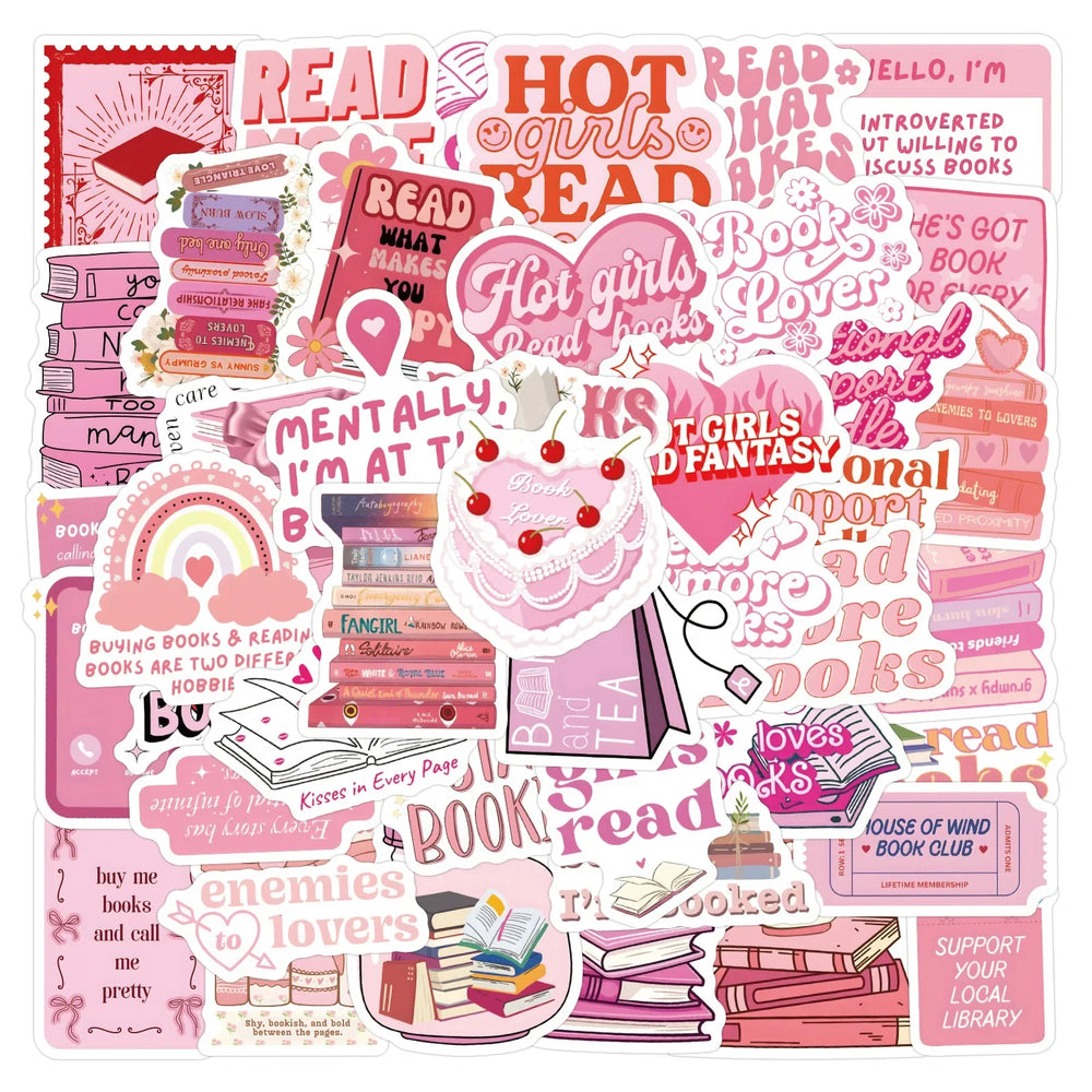 60Pcs/Set New Pink Bookish Reading Stickers Kids DIY Laptop Phone Case Water Cup Diary Graffiti Stickers Toys Gift (Online Order Only)