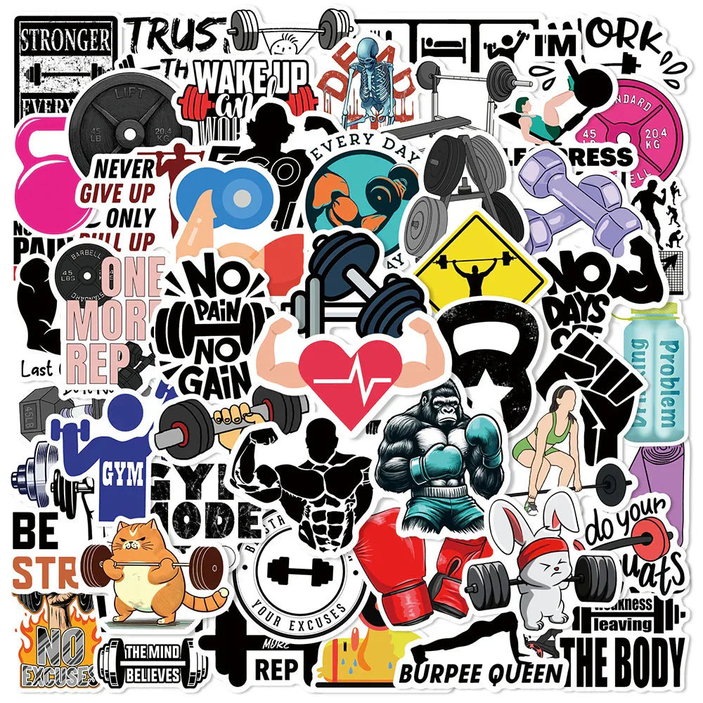 Cartoon Fitness Graffiti Stickers for Skateboard, Laptop, Phone, Luggage, Kids Toys (10/30/50pcs) (Online Order Only)