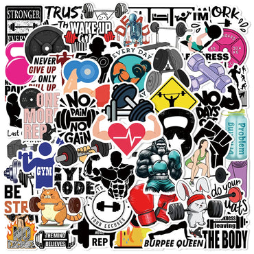 Cartoon Fitness Graffiti Stickers for Skateboard, Laptop, Phone, Luggage, Kids Toys (10/30/50pcs) (Online Order Only)
