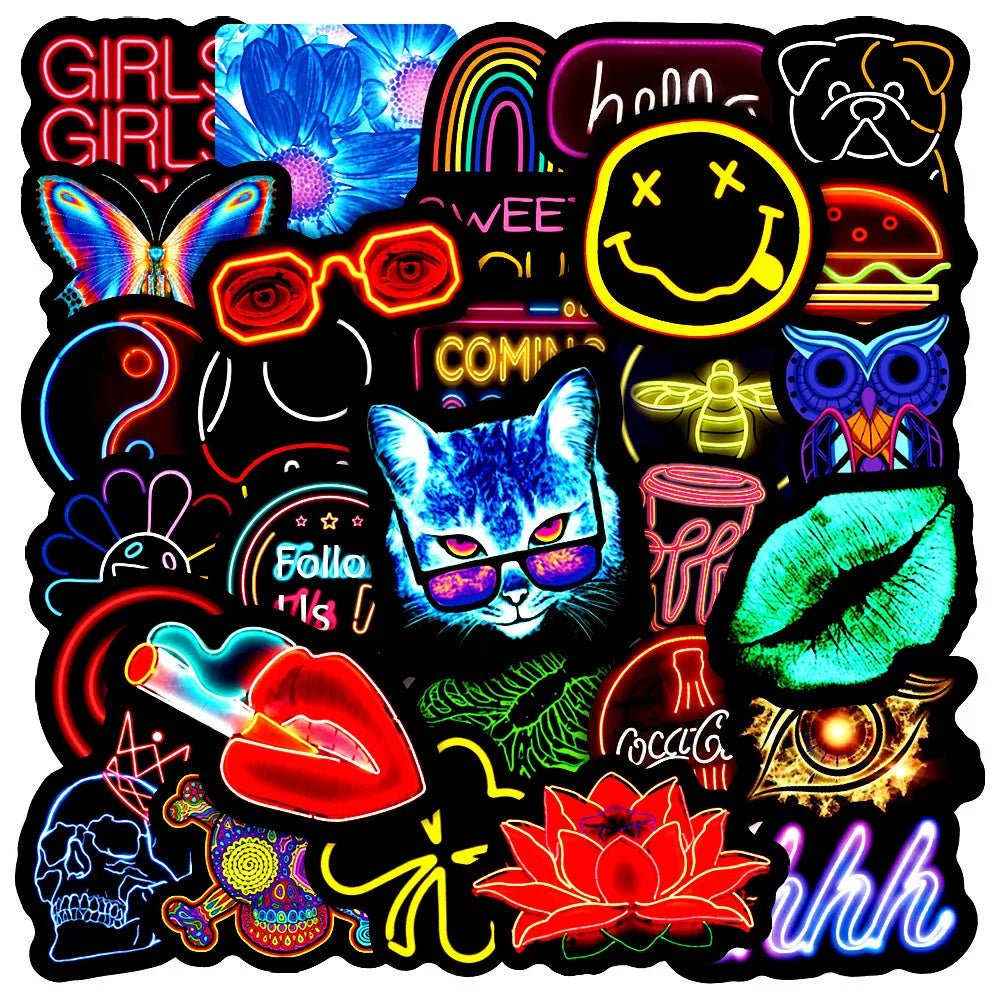 50Pcs Personalized Neon Series Graffiti Stickers Suitable for Laptop Helmets Desktop Decoration DIY Stickers Wholesale (Online Order Only)