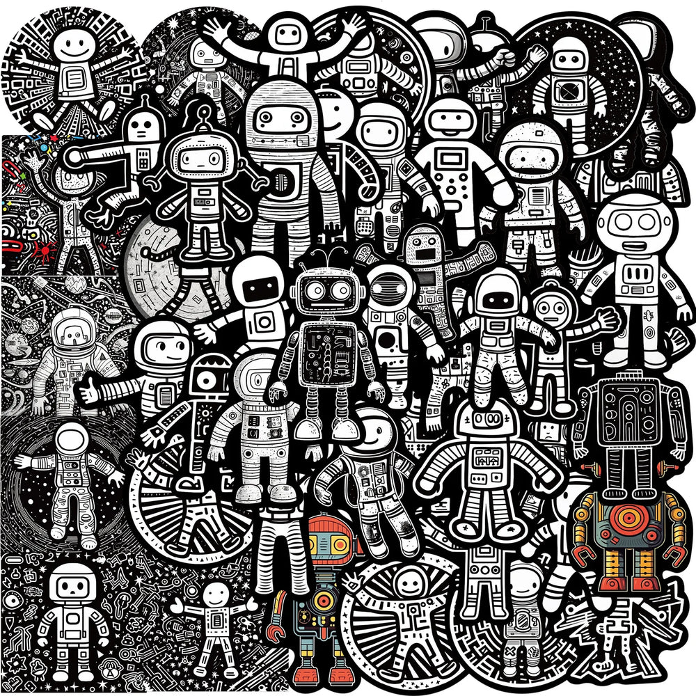 Astronaut Robot Sticker Pack: Phone, Laptop, Luggage, Skateboard Decals (Online Order Only)