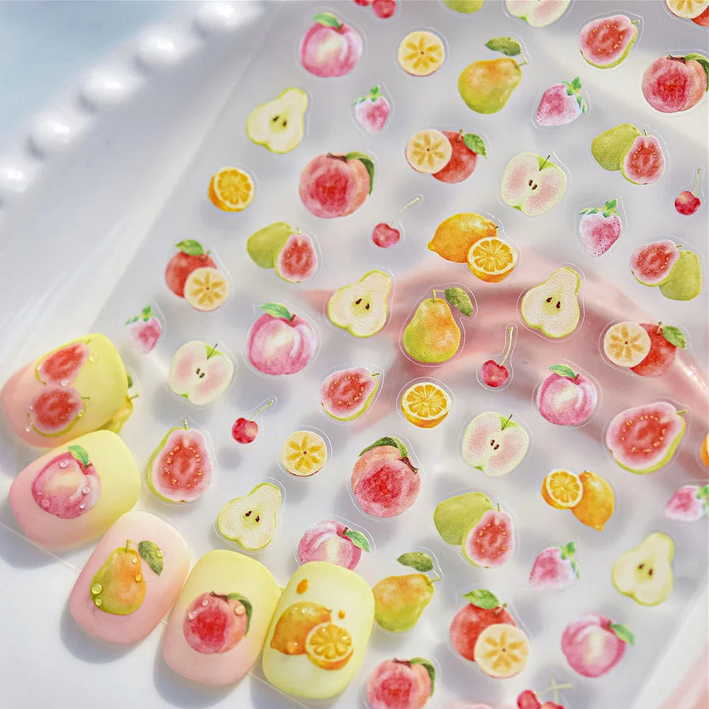 Fig Guava Pitaya Honey Peach Oranges Watermelon Strawberry Apple Pineapple Fruit Nail Art Decoration Stickers Manicure Decals (ONLINE ORDER ONLY)