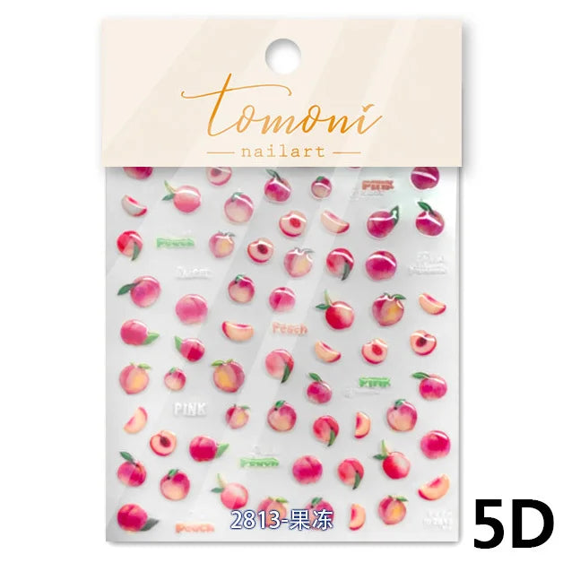 Cute Fresh Fruit Lovely Red Strawberry Grape Cherry Peach 3D Jelly Design Dopamine Self Adhesive Nail Art Sticker Manicure Decal (Online Order Only)
