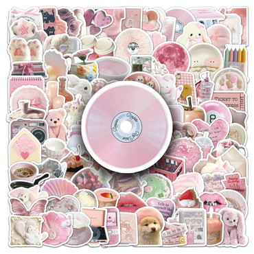 103Pcs Pink Cartoon Waterproof Vinyl Stickers for Skateboard Snowboard (Online Order Only)