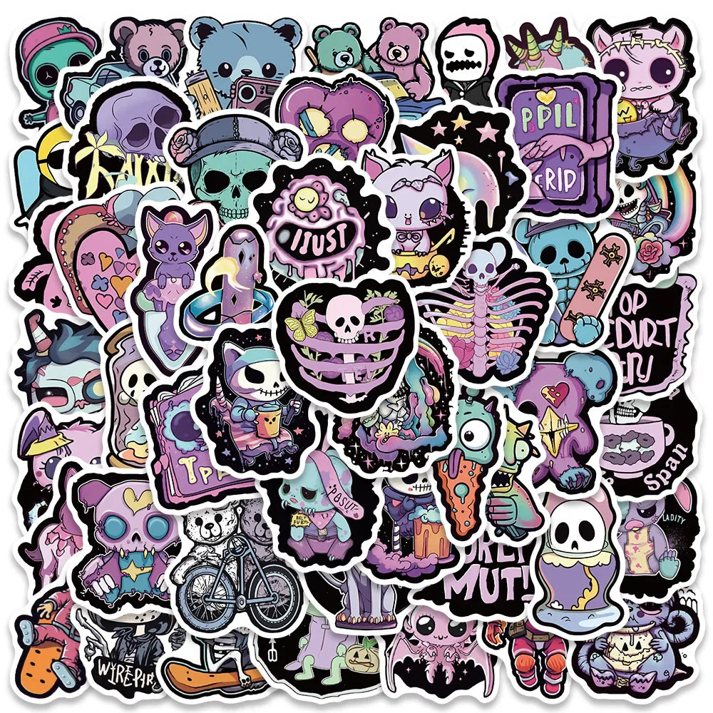50PCS Gothic Halloween Skull Stickers for Laptop, Luggage, Skateboard, DIY Decals (ONLINE ORDER ONLY)